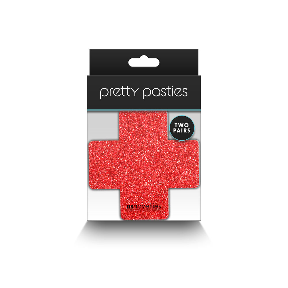 Pretty Pasties Glitter Cross Red/Silver 2 Pair - Headshop.com