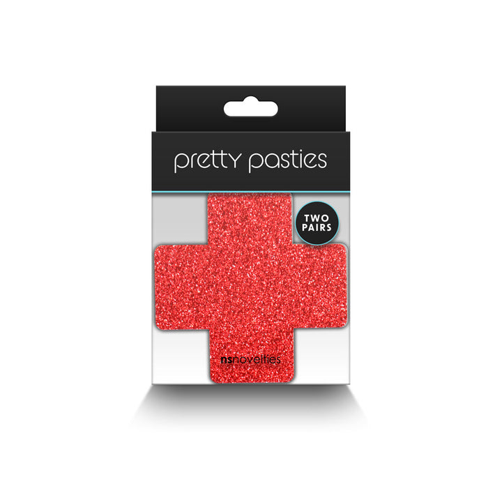 Pretty Pasties Glitter Cross Red/Silver 2 Pair - Headshop.com