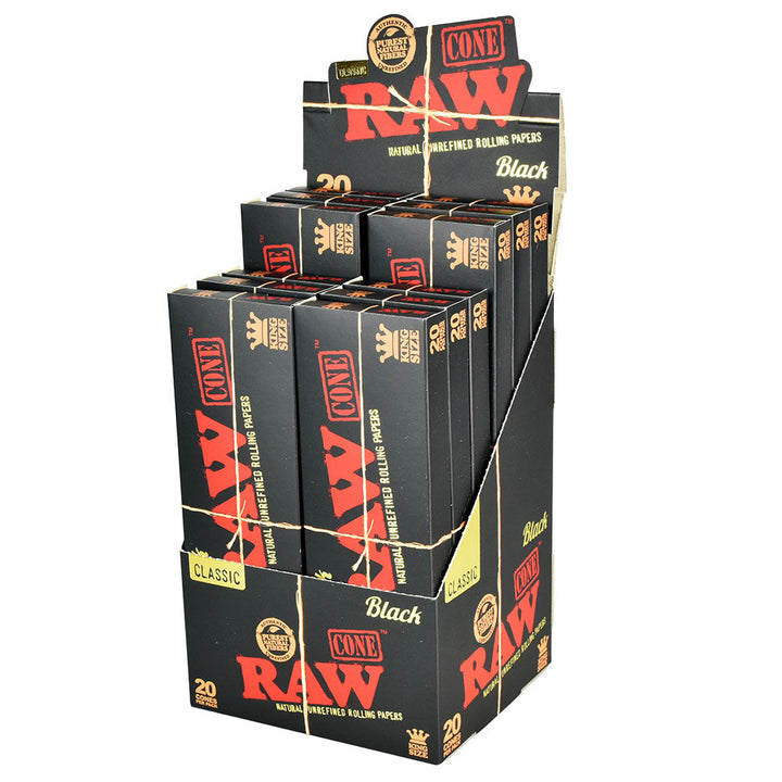 12PC DISP - RAW Black Pre-Rolled Cones - 20pk/King Size - Headshop.com