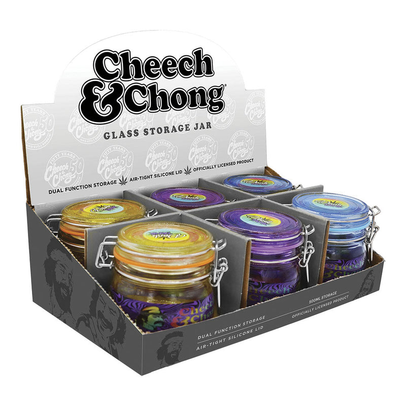 6PC DISP - Cheech & Chong Dank Tank Airtight Glass Jar - 150mL/Asst Colors - Headshop.com