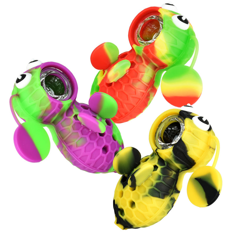 Silicone Bee Pipe w/ Covered Glass Bowl - 4" / Colors Vary - Headshop.com