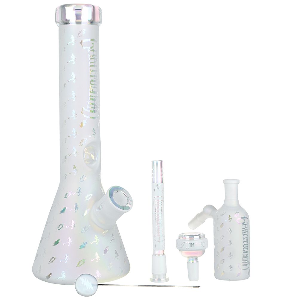 Grateful Dead x Pulsar Bolts And Skellies Glass Beaker Water Pipe Set | 13.75" | 14mm F - Headshop.com