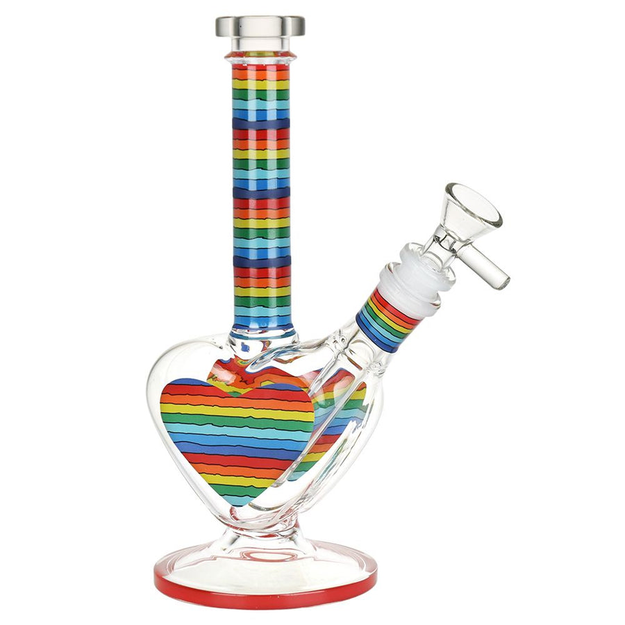Rainbow Striped Heart Glass Water Pipe - 8.5" / 14mm F - Headshop.com