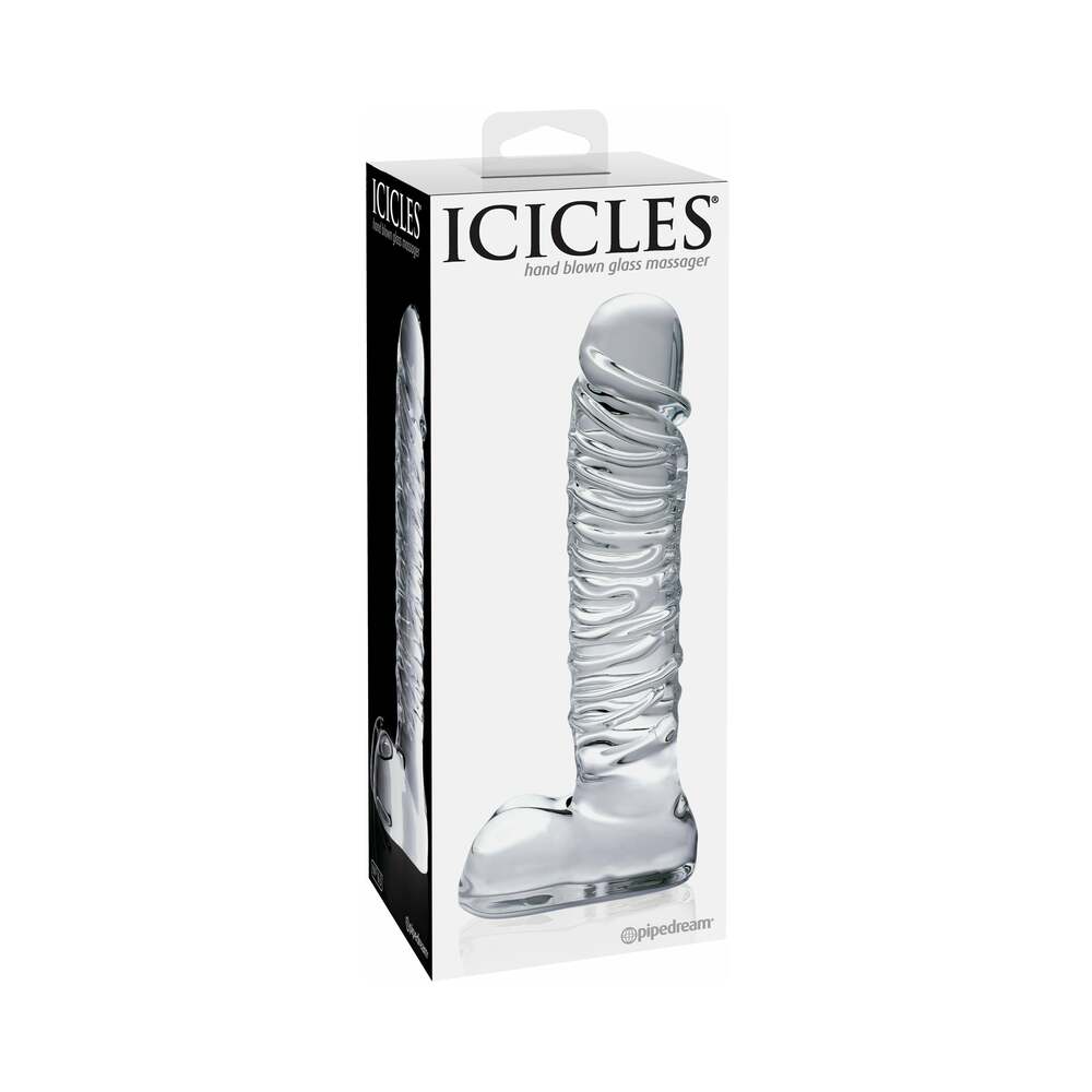 Pipedream Icicles No. 63 Ribbed Realistic 8.5 in. Glass Dildo Clear - Headshop.com