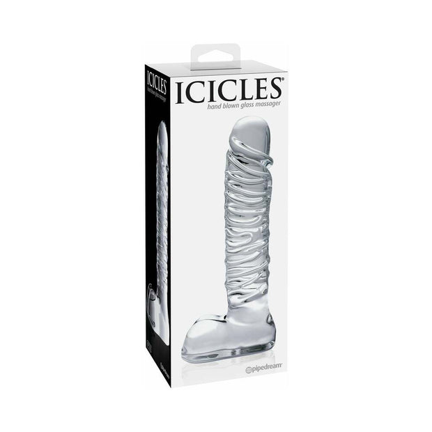 Pipedream Icicles No. 63 Ribbed Realistic 8.5 in. Glass Dildo Clear - Headshop.com