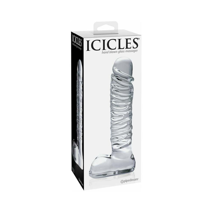 Pipedream Icicles No. 63 Ribbed Realistic 8.5 in. Glass Dildo Clear - Headshop.com