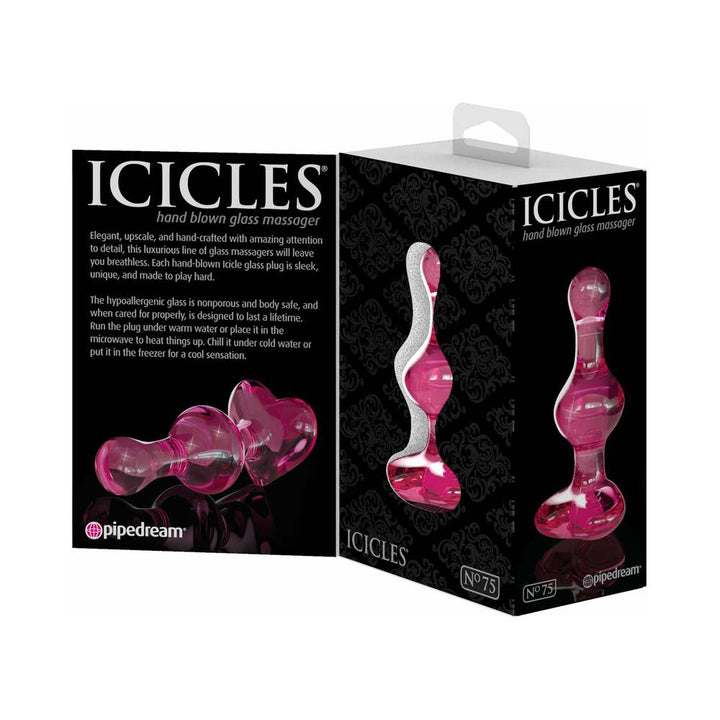Icicles No. 75 Beaded Glass Massager With Heart-Shaped Base Pink