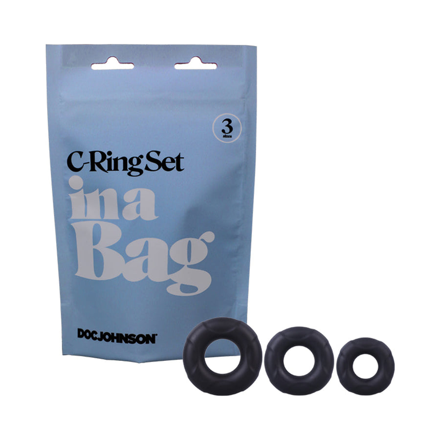 Doc Johnson C-Ring Set In A Bag 3-Piece Silicone Cockrings Black - Headshop.com