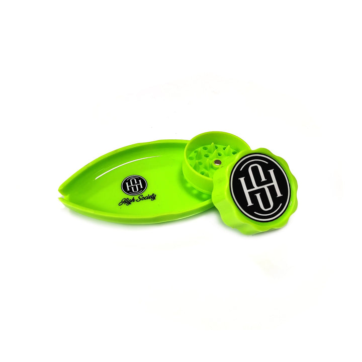 High Society | Mini Rolling Tray Grinder Combo - Neon Green - Headshop.com