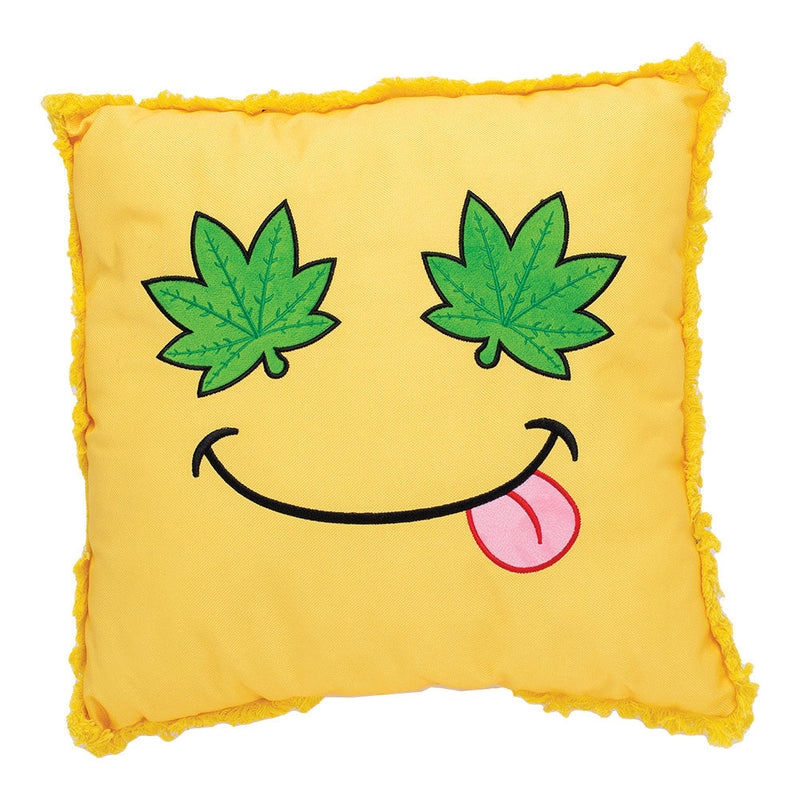 Green Leaf Smiley Face Plush Pillow - 16"x15" - Headshop.com