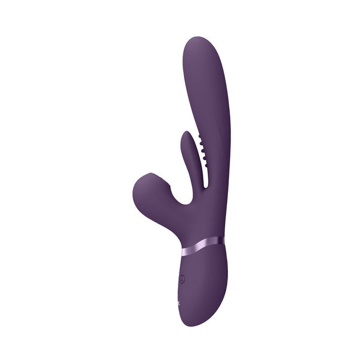 VIVE KURA Rechargeable Thrusting Silicone G-Spot Vibrator with Flapping Tongue and Pulse Wave Stimulator Purple - Headshop.com