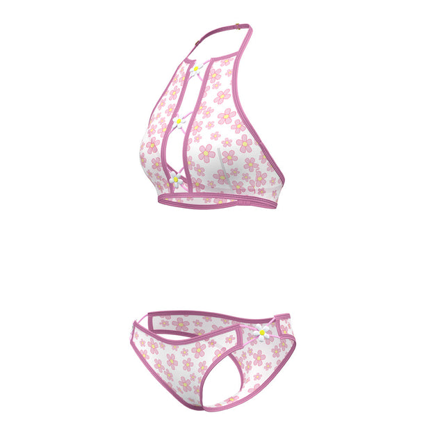 Magic Silk Daisy Halter Bralette & Panty Set Daisy Print S/M