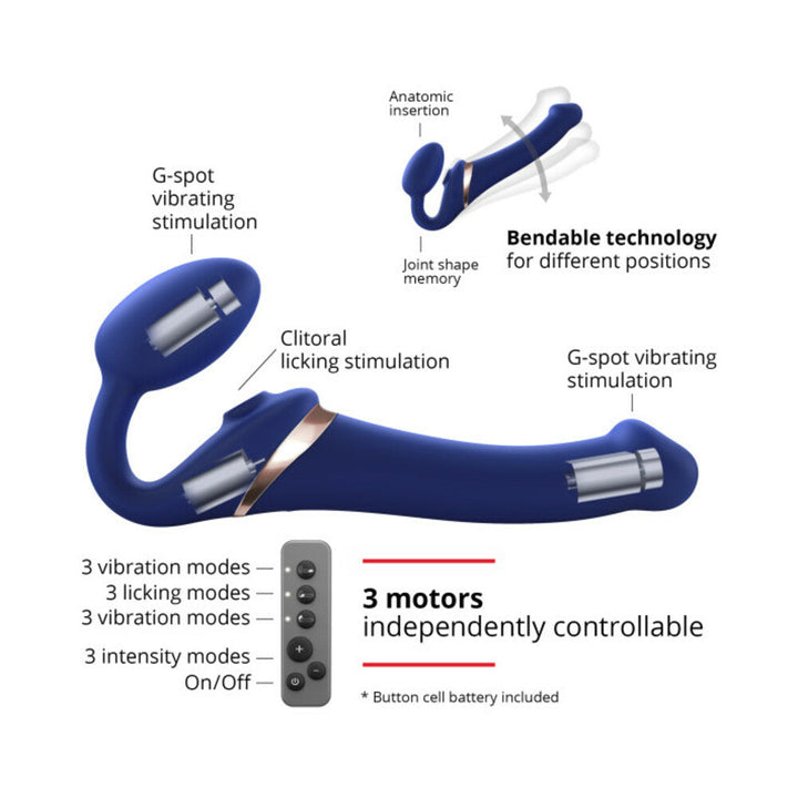 Strap-On-Me Rechargeable Remote-Controlled Multi Orgasm Bendable Strap-On Night Blue XL - Headshop.com