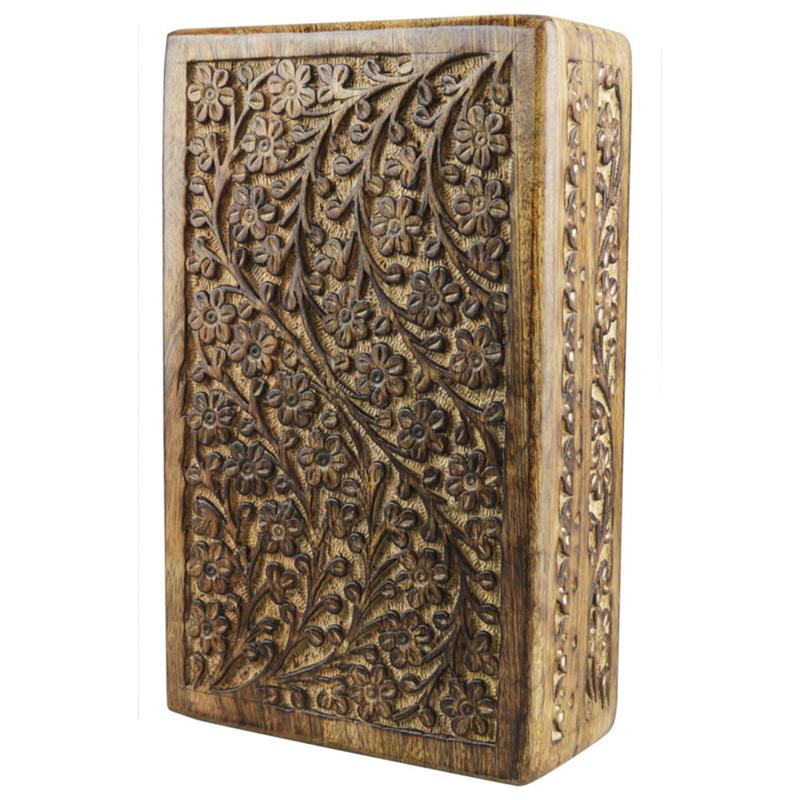 Floral Carved Wood Stash Box - 10"x6" - Headshop.com