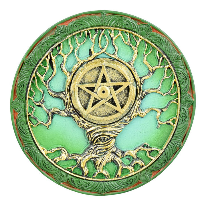 Tree of Life Pentagram Polyresin Round Incense Burner - 4.75" - Headshop.com