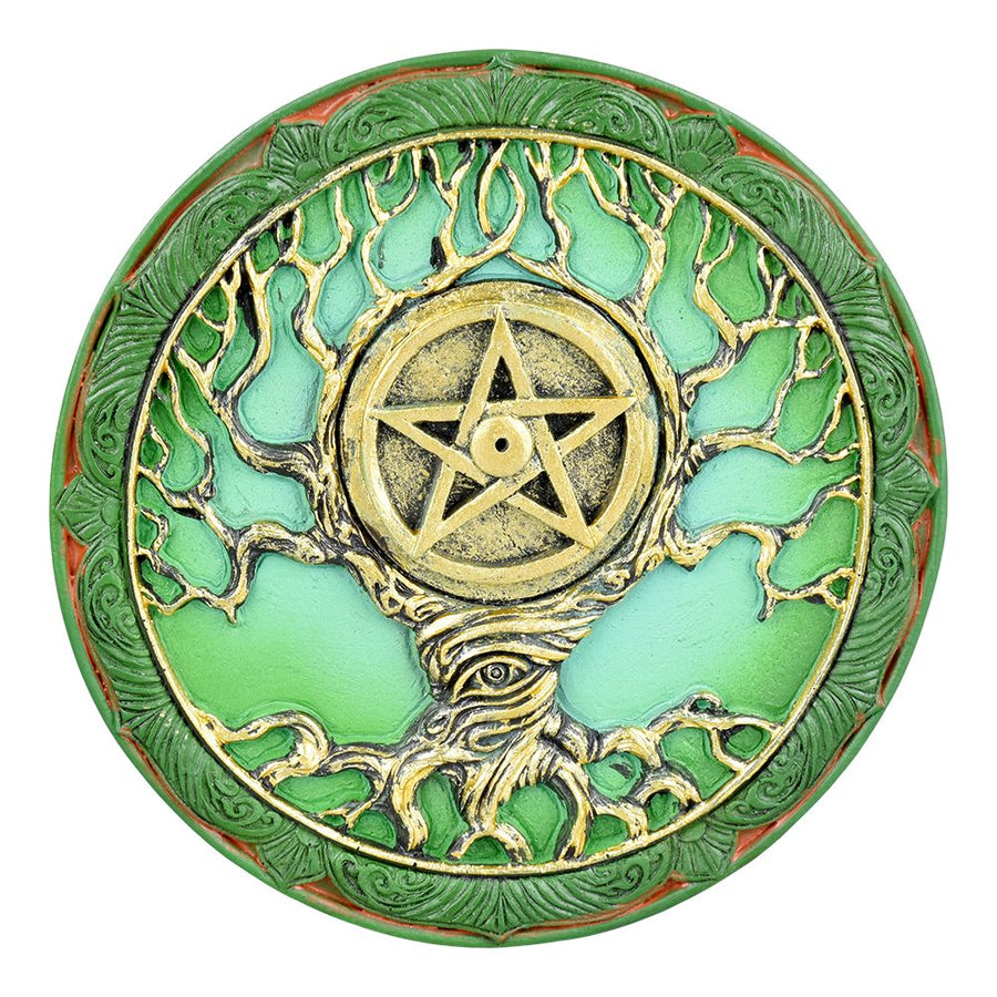 Tree of Life Pentagram Polyresin Round Incense Burner - 4.75" - Headshop.com