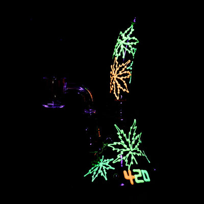 420 Neon Hemp Leaf Glow In The Dark Dab Rig - 6.5" / 14mm F - Headshop.com