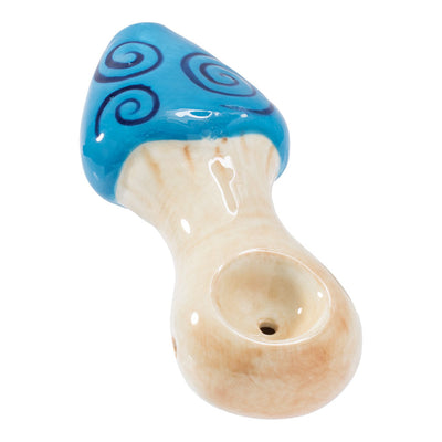 Wacky Bowlz Blue Swirl Mushroom Ceramic Pipe - 4" - Headshop.com