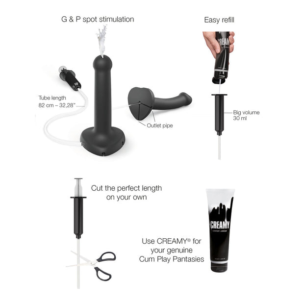 Strap-On-Me Squirting Cum Semi-Realistic Silicone Dildo Black S (fluid not included) - Headshop.com