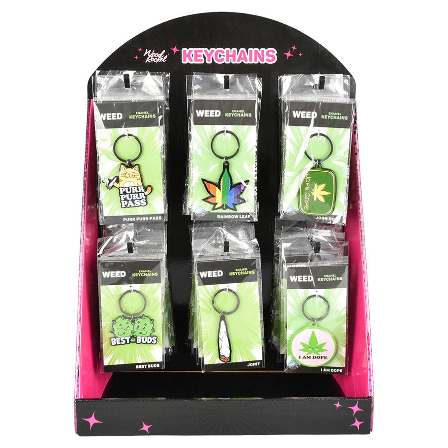 Wood Rocket Hemp Enamel Keychains - Assorted Designs 36PC DISPLAY - - Headshop.com