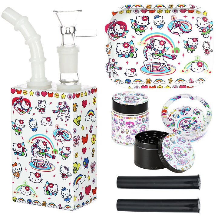 Cute Kitty Juicebox Glass Water Pipe Smoker's Travel Kit - 7" / 14mm F / Unicorn Kitty