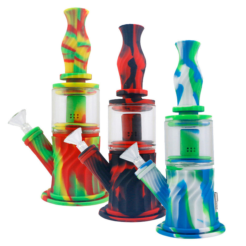 4 in 1 Silicone Water Pipe - 10" / 14mm F / Colors Vary - Headshop.com
