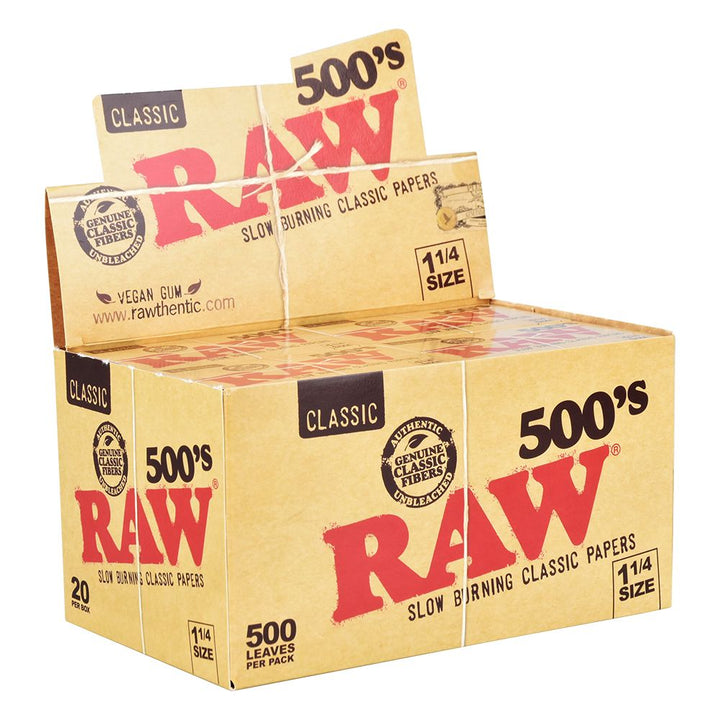 20PK DISPLAY - RAW Classic Creaseless 500's Papers - 500pc / 1 1/4" - Headshop.com