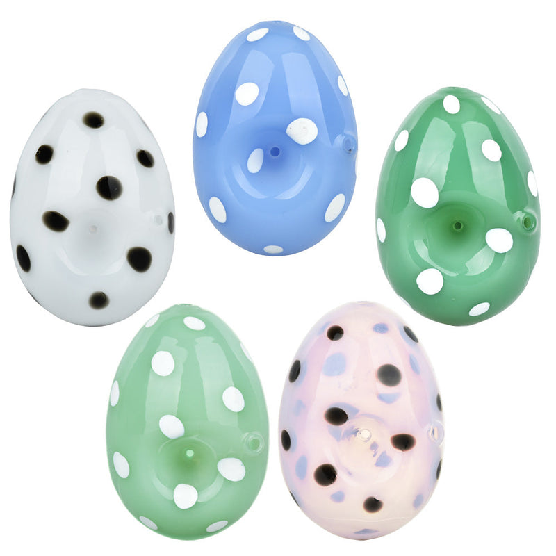 5PC Set - Dino Egg Glass Hand Pipe - 3.5" / Assorted Colors - Headshop.com