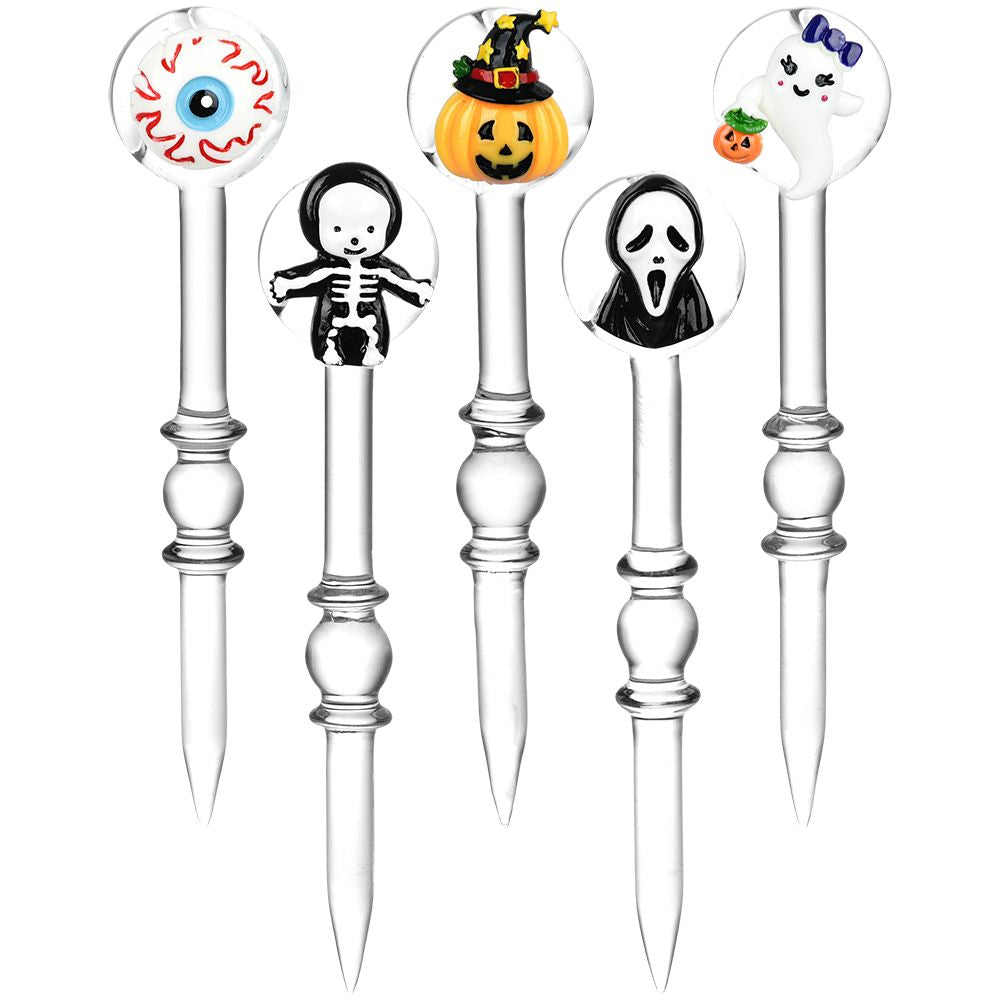 5CT BUNDLE - Halloween Assortment 2-in-1 Glass Dab Tool & Carb Cap - 5.5" / 30mm - Headshop.com