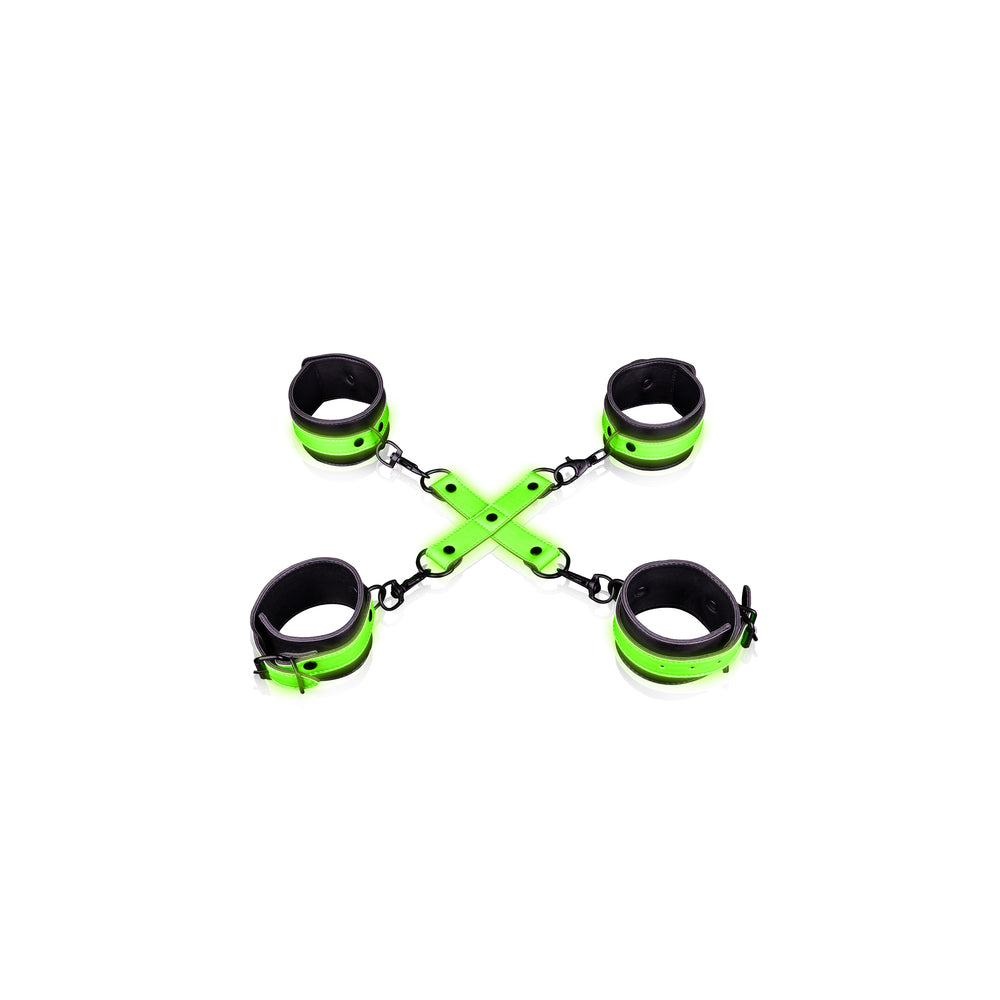 Ouch! Glow in the Dark Hand & Ankle Cuffs With Hogtie Set Neon Green - Headshop.com