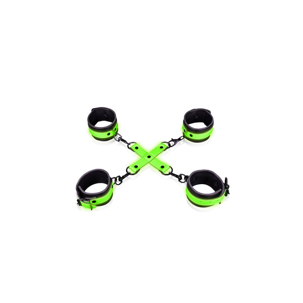 Ouch! Glow in the Dark Hand & Ankle Cuffs With Hogtie Set Neon Green - Headshop.com