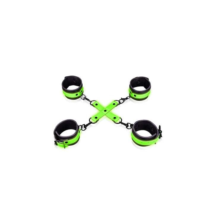 Ouch! Glow in the Dark Hand & Ankle Cuffs With Hogtie Set Neon Green - Headshop.com