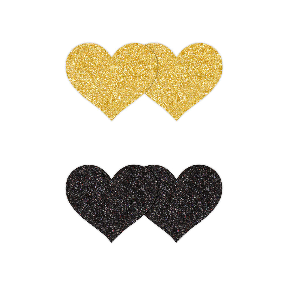 Pretty Pasties Glitter Hearts Black/Gold 2 Pair - Headshop.com