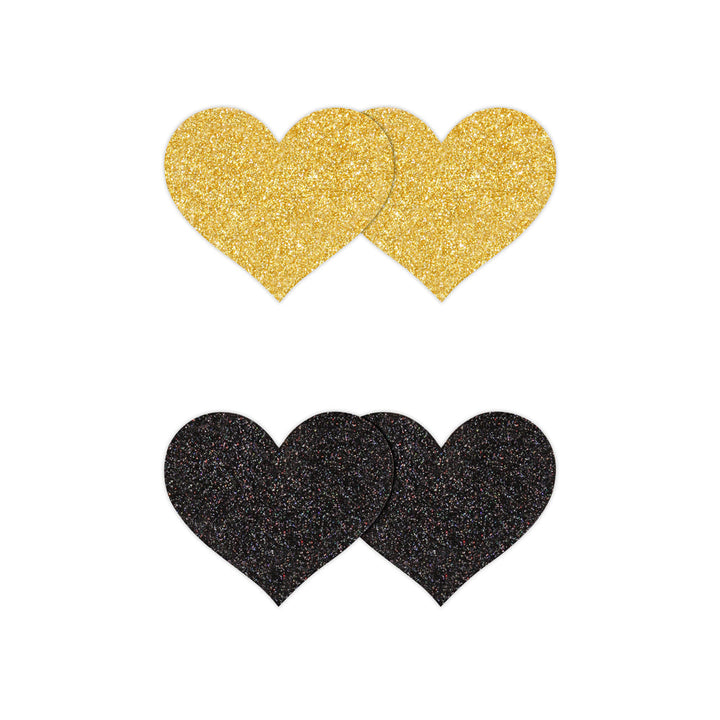 Pretty Pasties Glitter Hearts Black/Gold 2 Pair - Headshop.com