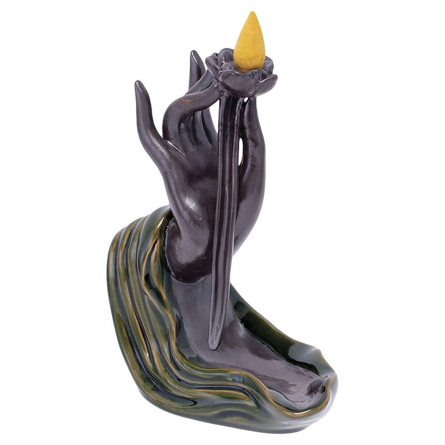 Fujima Hand with Lotus Backflow Cone Incense Burner - 6.5" - Headshop.com