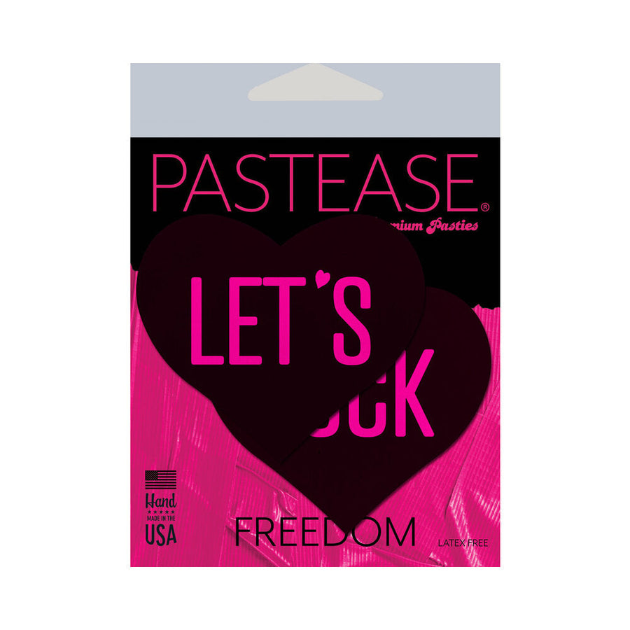 Pastease Love: Let's Fuck Black Heart on Neon Pink Base Nipple Pasties - Headshop.com