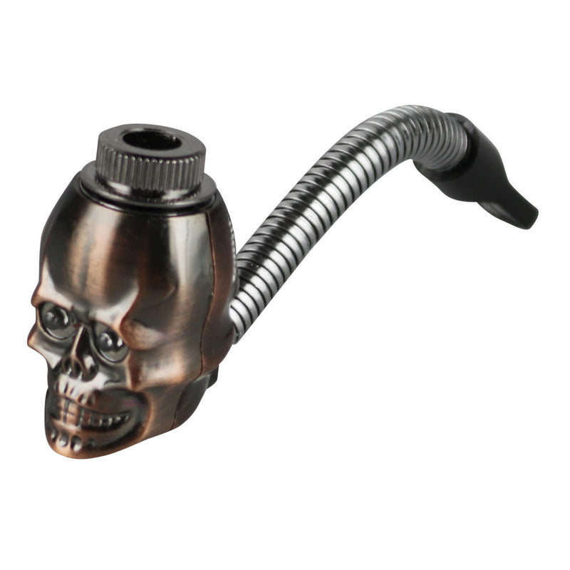 Metal Skull Hand Pipe w/ Flexible Stem - Headshop.com