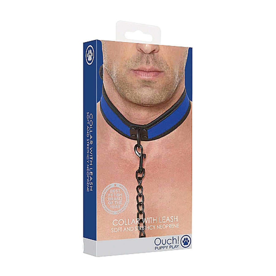 Ouch! Puppy Play Neoprene Collar With Leash Blue/Black - Headshop.com