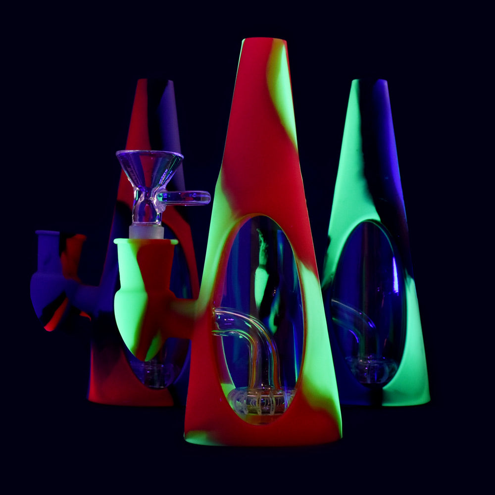 Silicone/Glass Cone Water Pipe - 6.5" / 14mm F / Colors Vary - Headshop.com