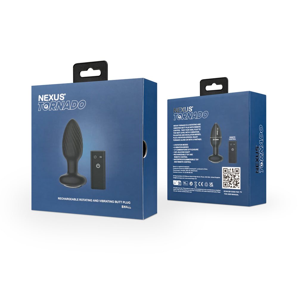 Nexus Tornado Rechargeable Remote-Controlled Rotating & Vibrating Textured Silicone Anal Plug Black - Headshop.com