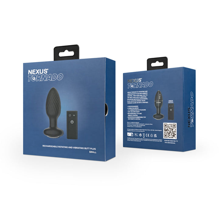 Nexus Tornado Rechargeable Remote-Controlled Rotating & Vibrating Textured Silicone Anal Plug Black - Headshop.com