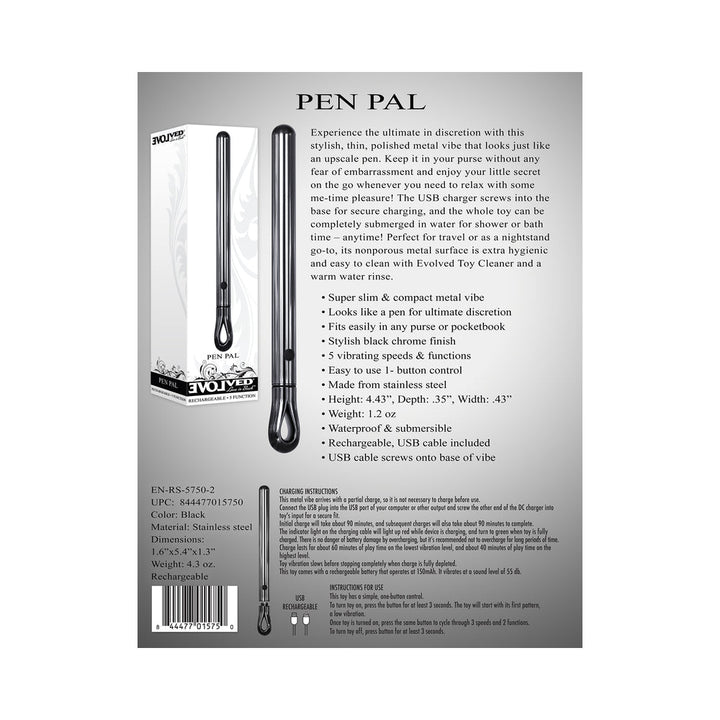 Evolved Pen Pal Rechargeable Metal Pen Vibrator Chrome - Headshop.com