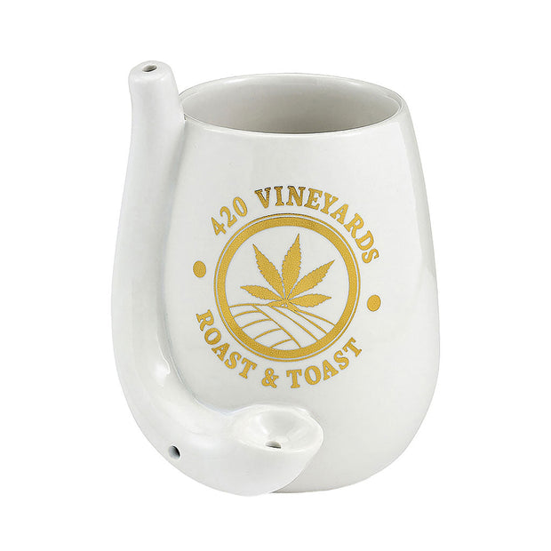 STEMLESS WINE GLASS PIPE WHITE WITH GOLD LOGO