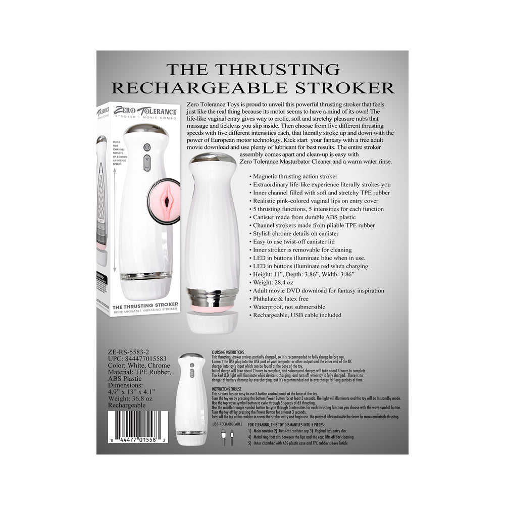 Zero Tolerance Rechargeable Thrusting Stroker With Movie Download White - Headshop.com