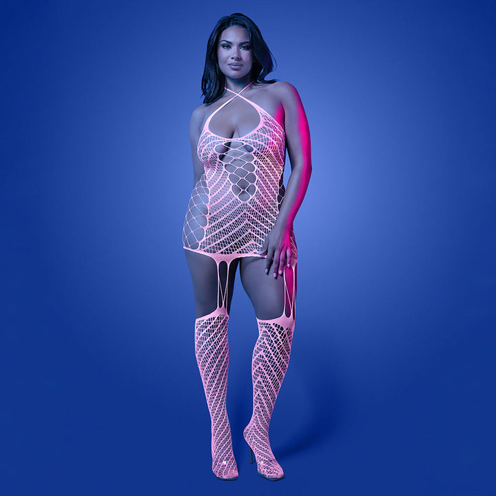 Fantasy Lingerie Glow Metamorphic Glow-in-the-Dark Bodystocking Dress Queen Size