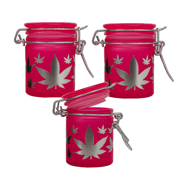 AIRTIGHT GLASS SILVER LEAVES STASH JAR WITH CLAMP LID