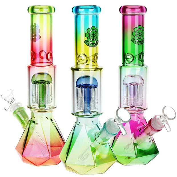 3CT BUNDLE - SeshGear Prism Ombre Glass Water Pipe - 10.25" / 14mm F / Assorted Colors