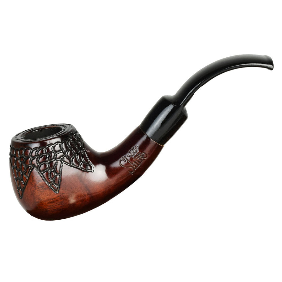 Pulsar Shire Pipes Engraved Bowl Bent Apple Cherry Wood Pipe - 5.5" - Headshop.com