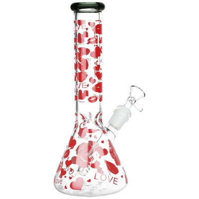 Pulsar Hearts and Kisses Glass Beaker Water Pipe - 9.75" / 14mm F / Colors Vary - Headshop.com