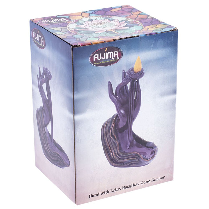 Fujima Hand with Lotus Backflow Cone Incense Burner - 6.5" - Headshop.com